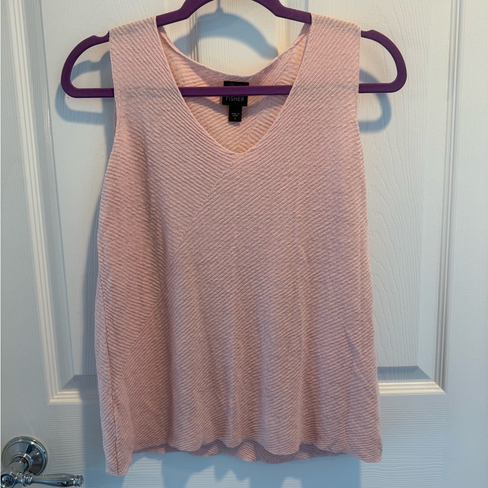 Eileen Fisher 100% Linen knit pink sweater tank top size small